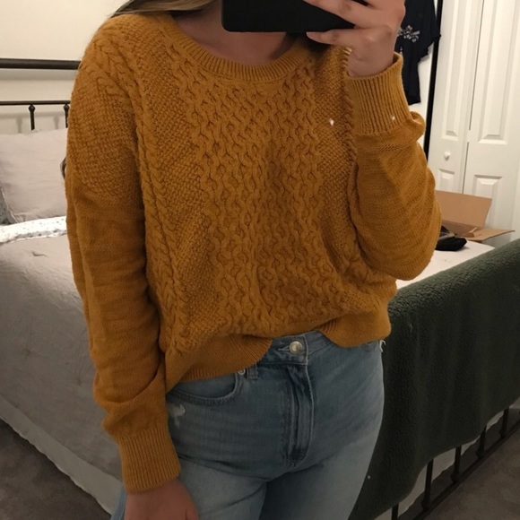 Mossimo Mustard Cable Knit Cropped Sweater - Picture 11 of 12